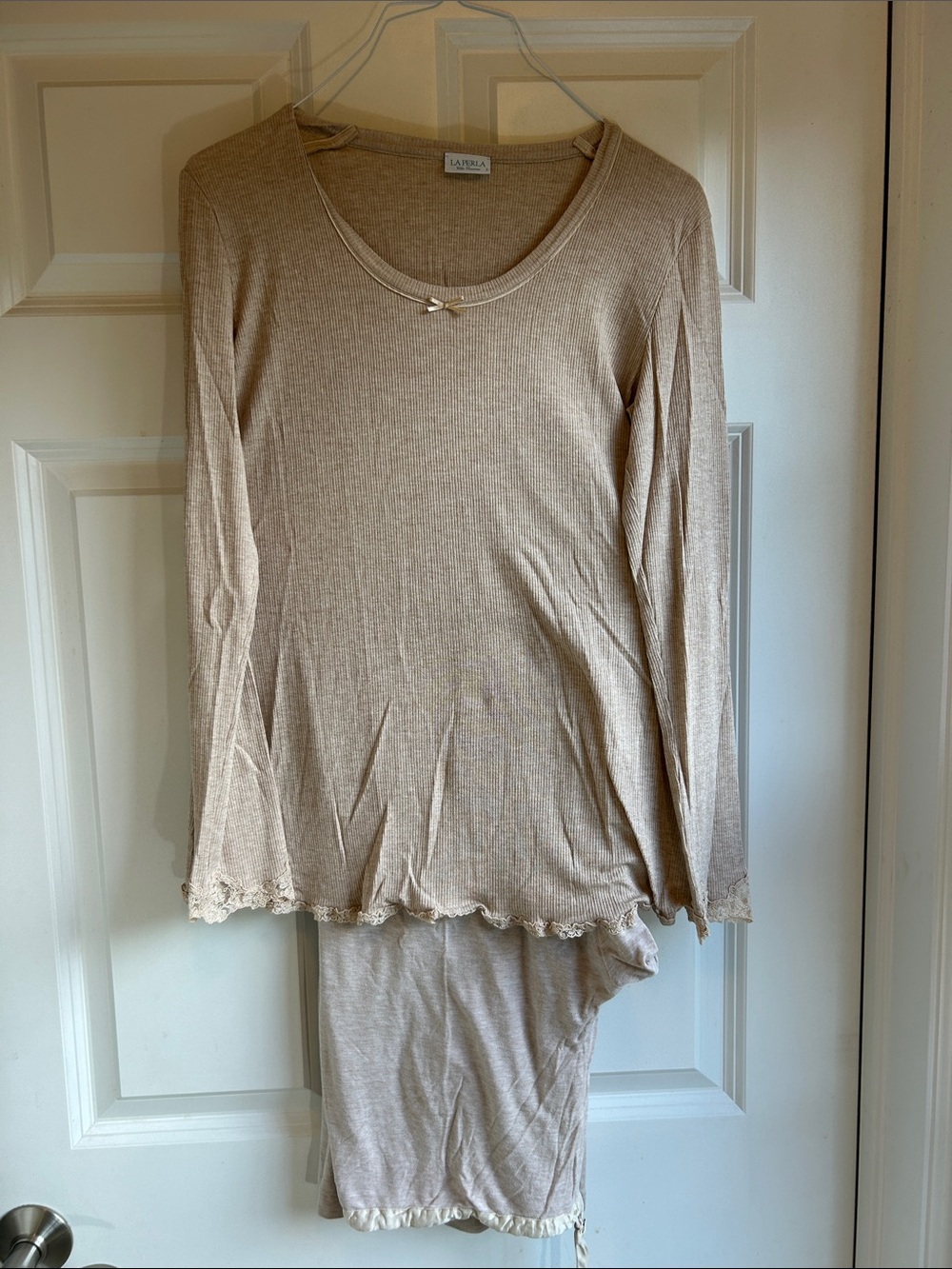 La Perla - Beige Ribbed Long-Sleeve Women's Top & Sleep pants